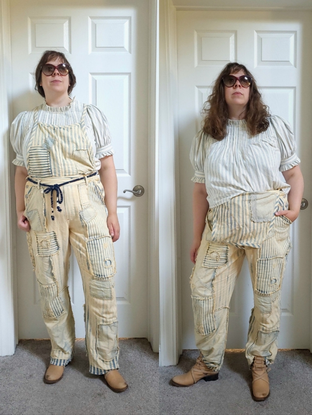 Doen Darien Top In Chambray Stripe - Blues & Natural - Pintucks Rickrack Ruffles - Picture 12 of 12